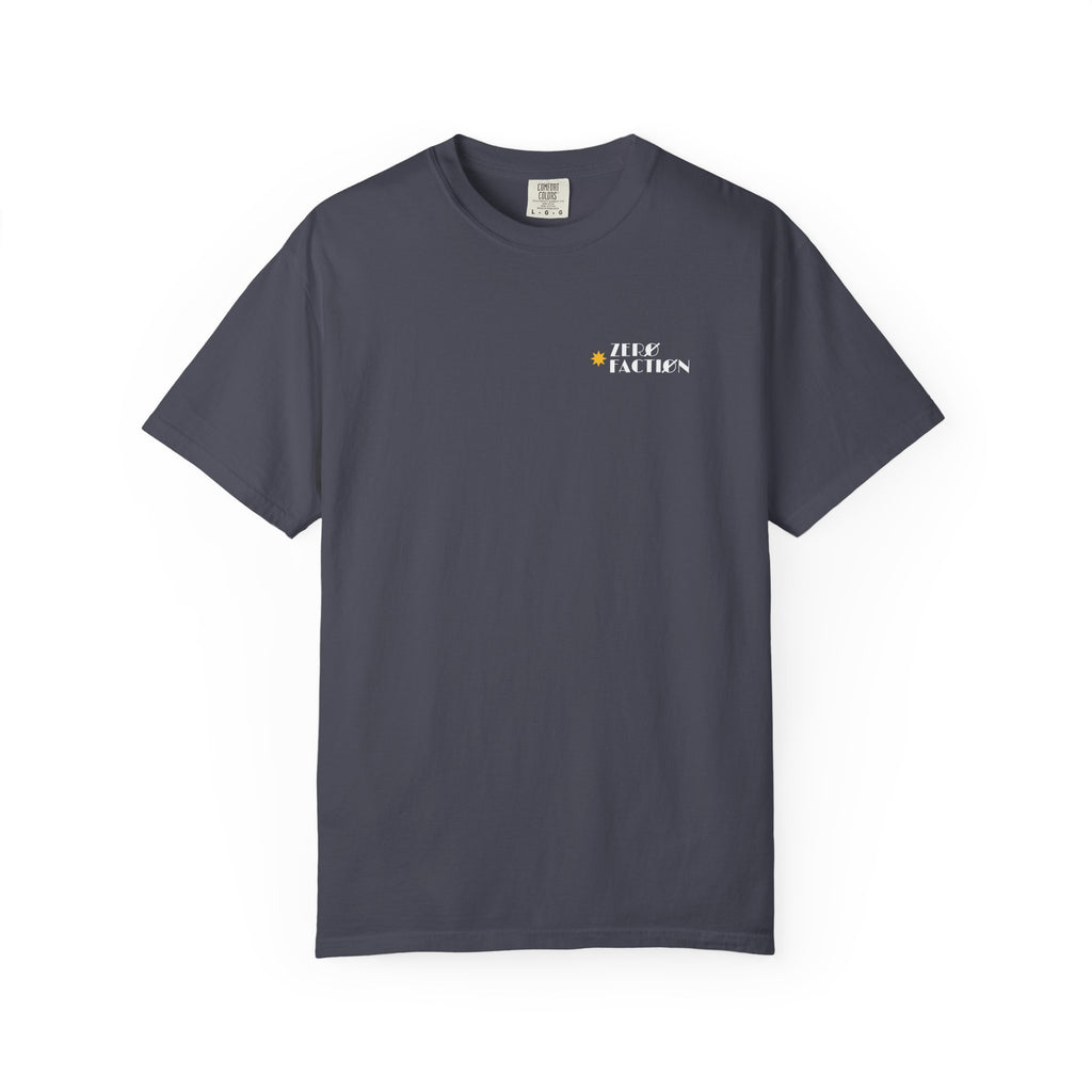 Zero Faction Vegas Marquee Logo tee, navy, front view, small chest logo