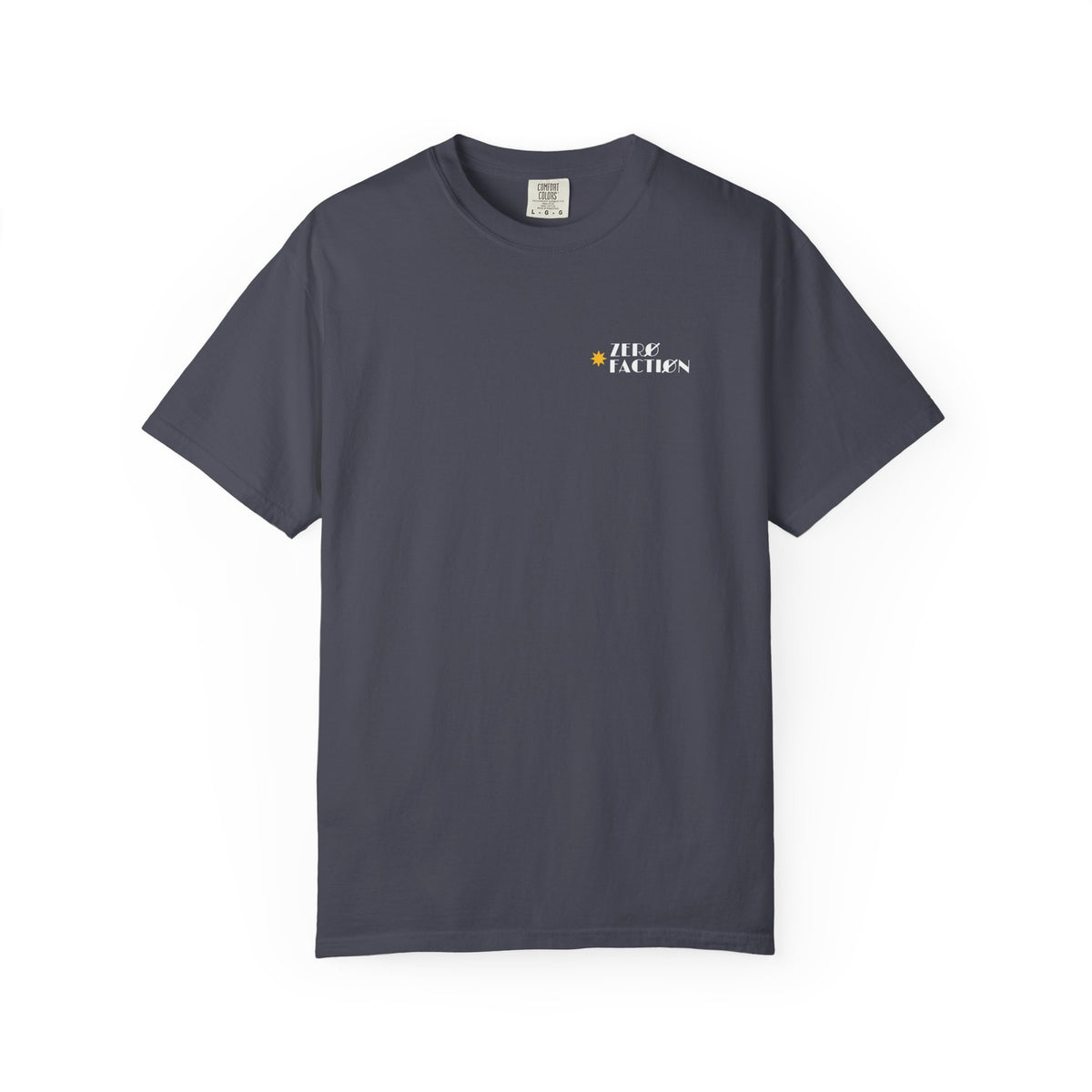 Zero Faction Vegas Marquee Logo tee, navy, front view, small chest logo
