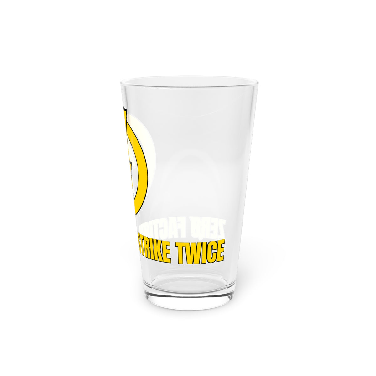 Strike Twice Pint Glass by Zero Faction, product mockup back view