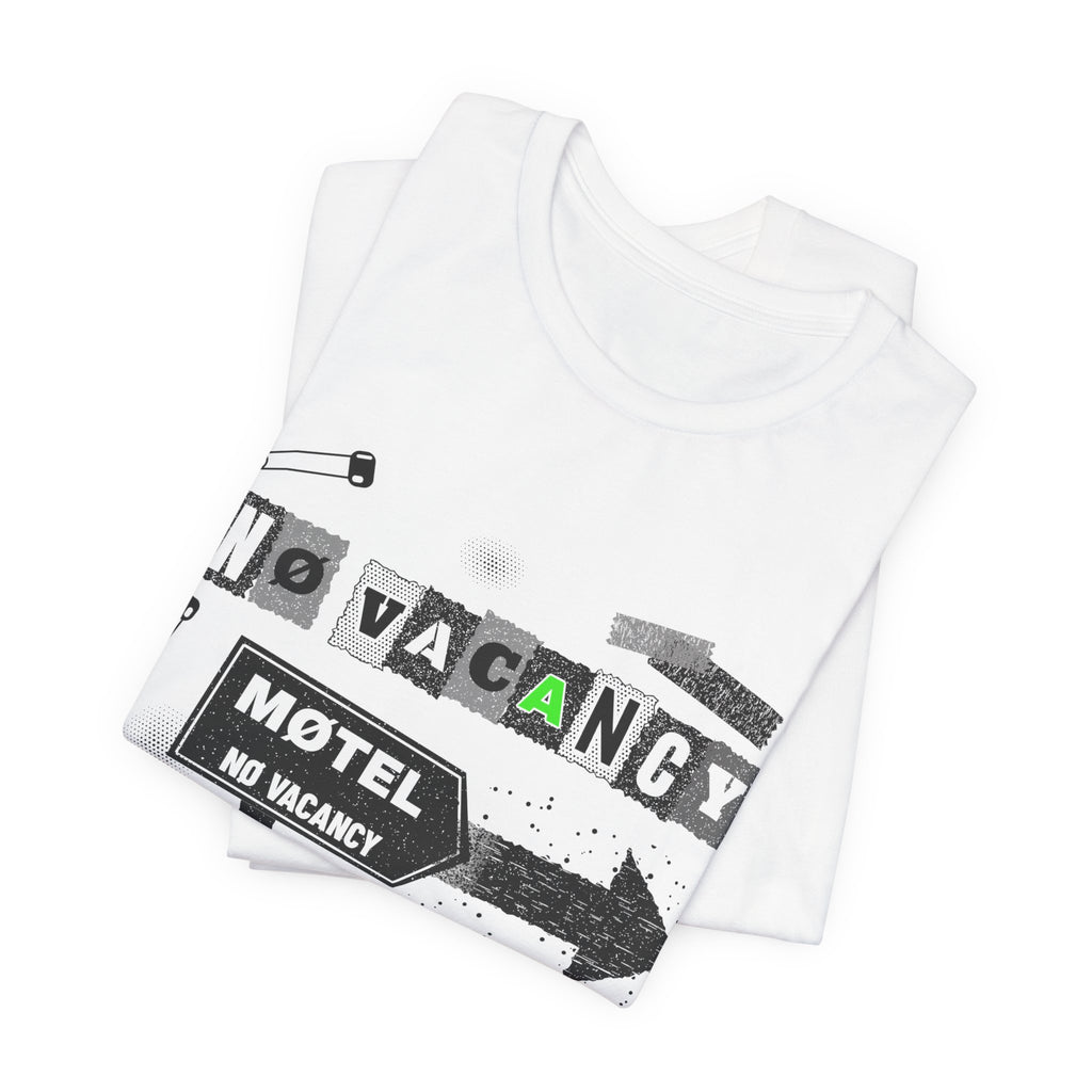 Zero Faction No Vacancy punk flyer tee, white, folded
