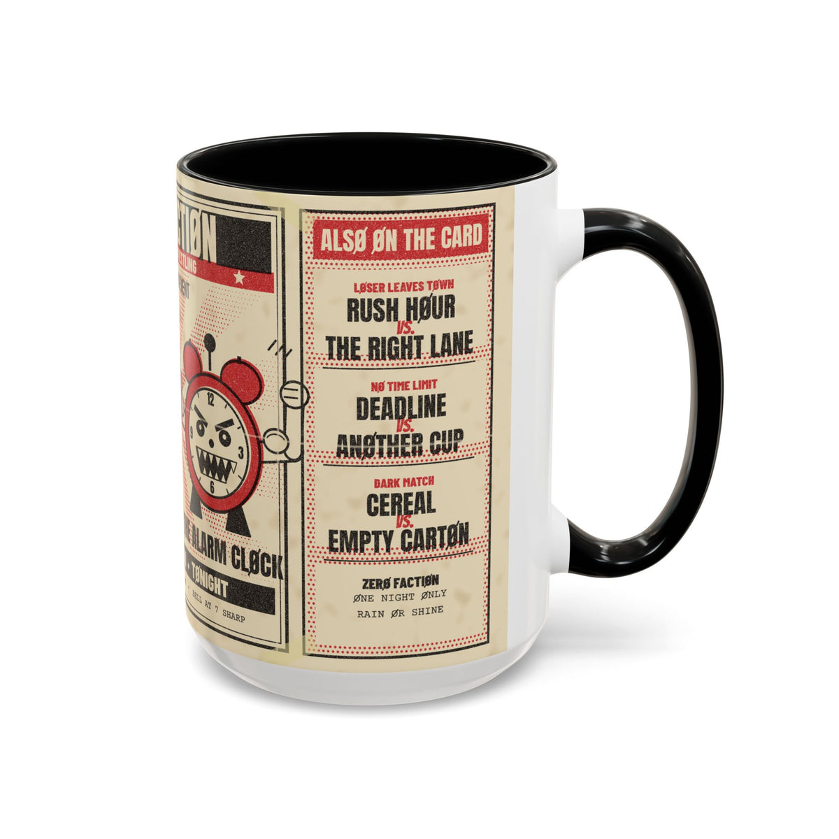 Zero Faction Main Event mug, white with black handle and inside, right side view