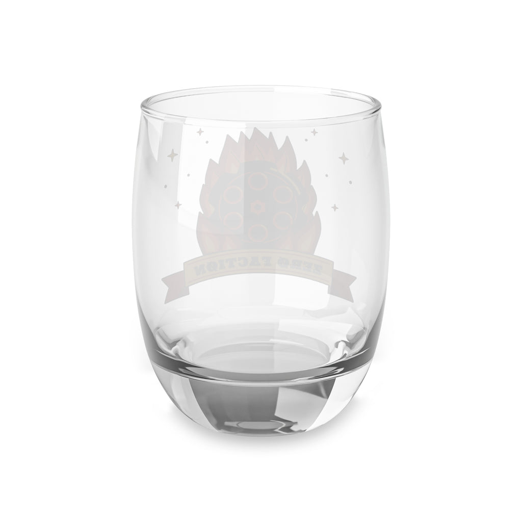 Six Shooter Inferno whiskey glass, back view through the glass