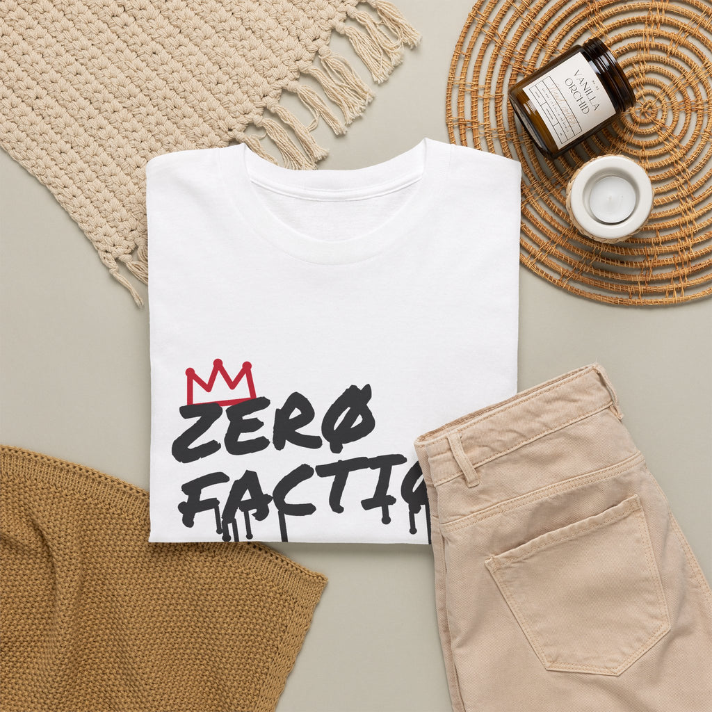 Zero Faction Graffiti Tag Logo tee, white, folded flat lay