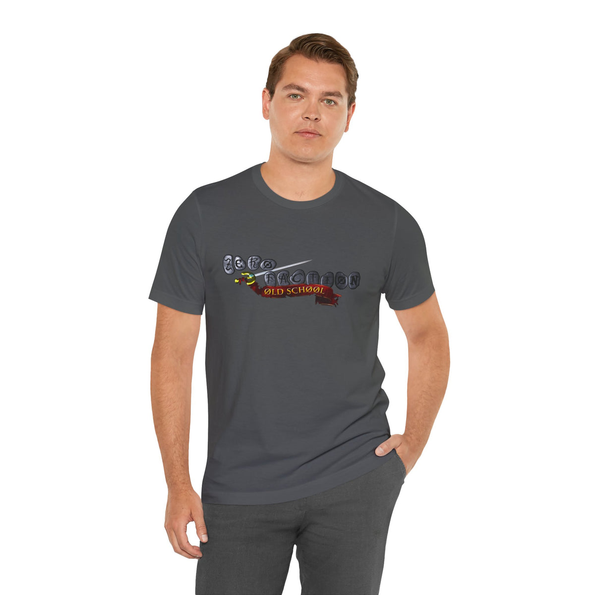 Factionscape Tee in Asphalt, worn by model