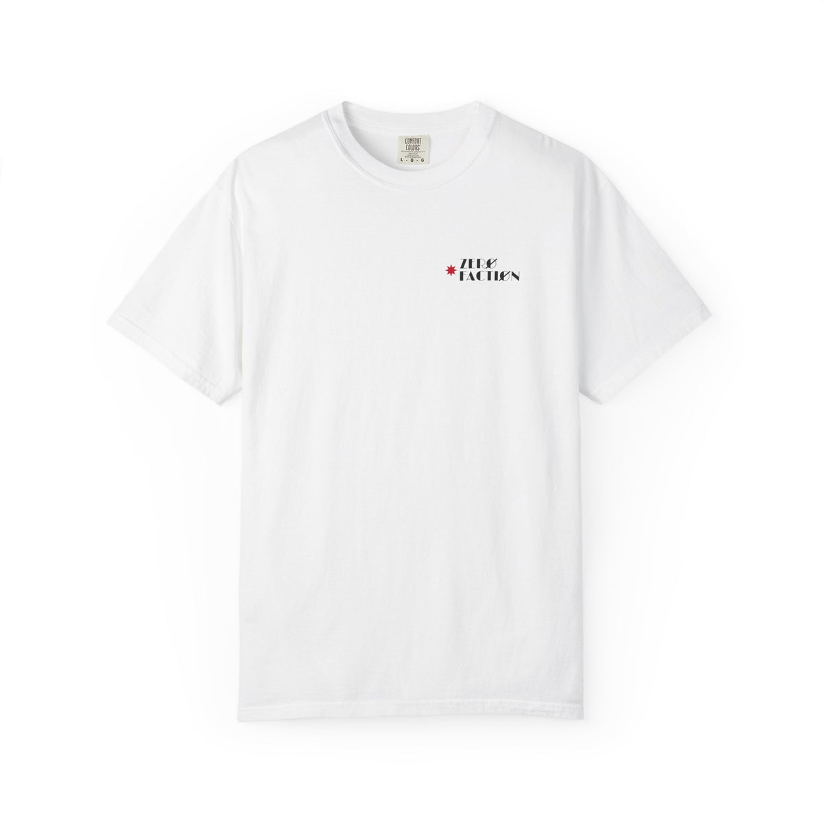 Zero Faction Vegas Marquee Logo tee, white, front view, small chest logo