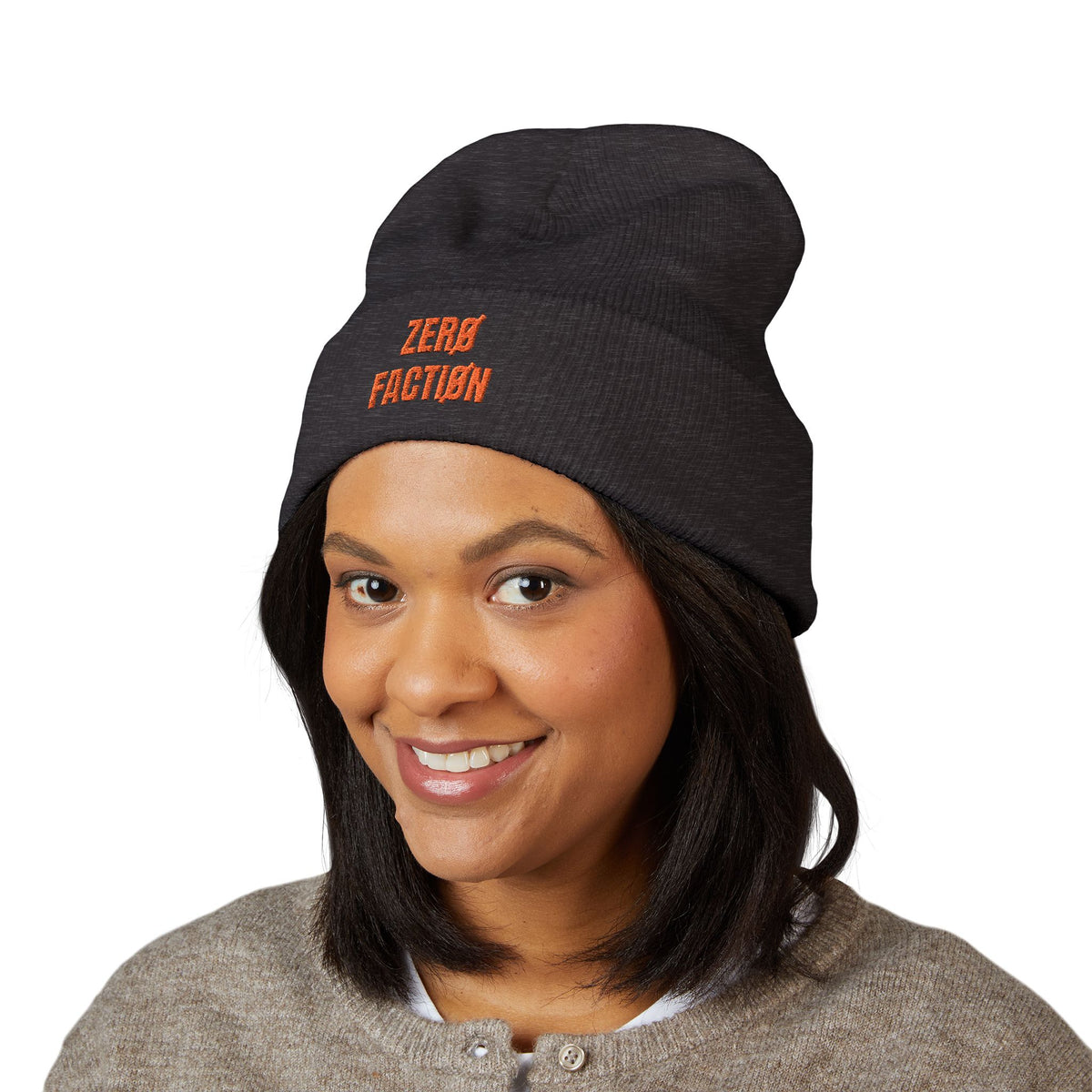 Cold Concrete Skate Beanie in Dark Grey, worn front view