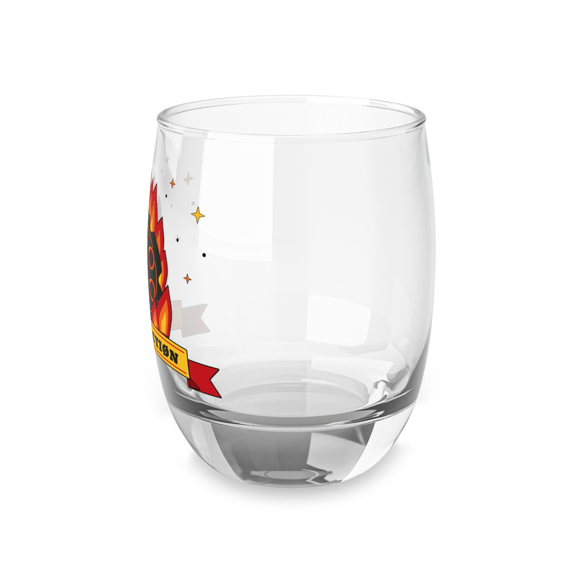 Six Shooter Inferno whiskey glass, left side view