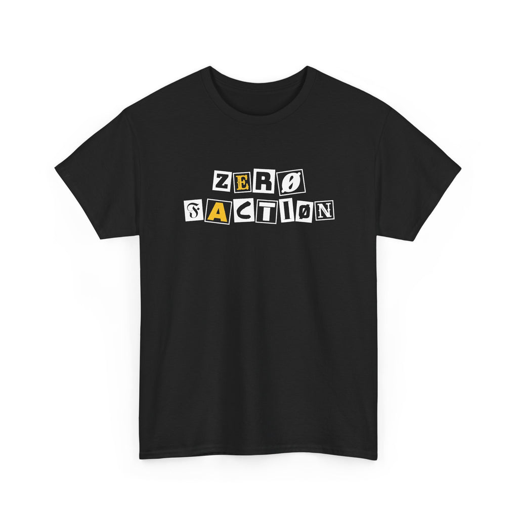 Zero Faction Ransom Note Logo tee, black, front view, ransom note letter logo print