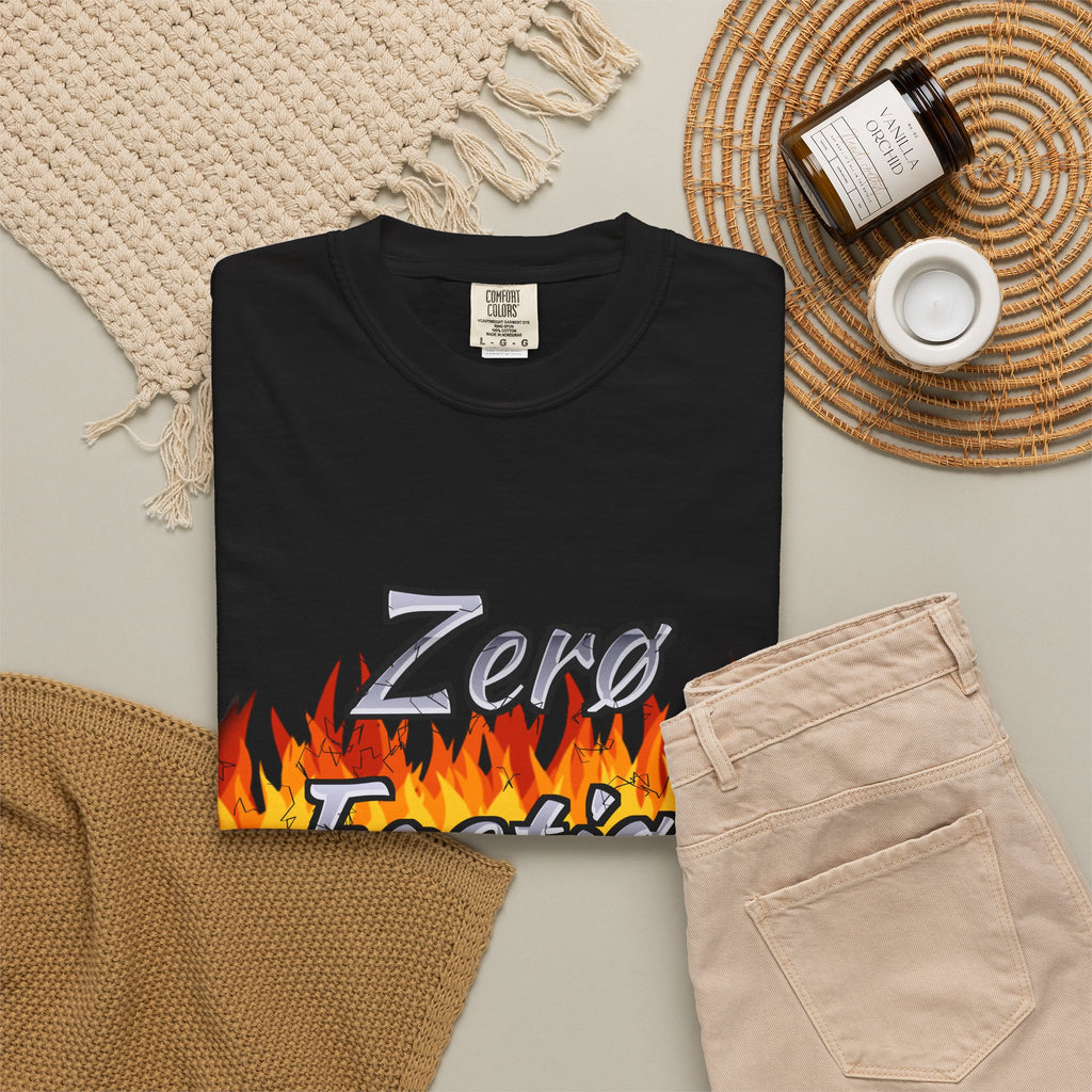 Flame Script Tee in Black, flat lay front view