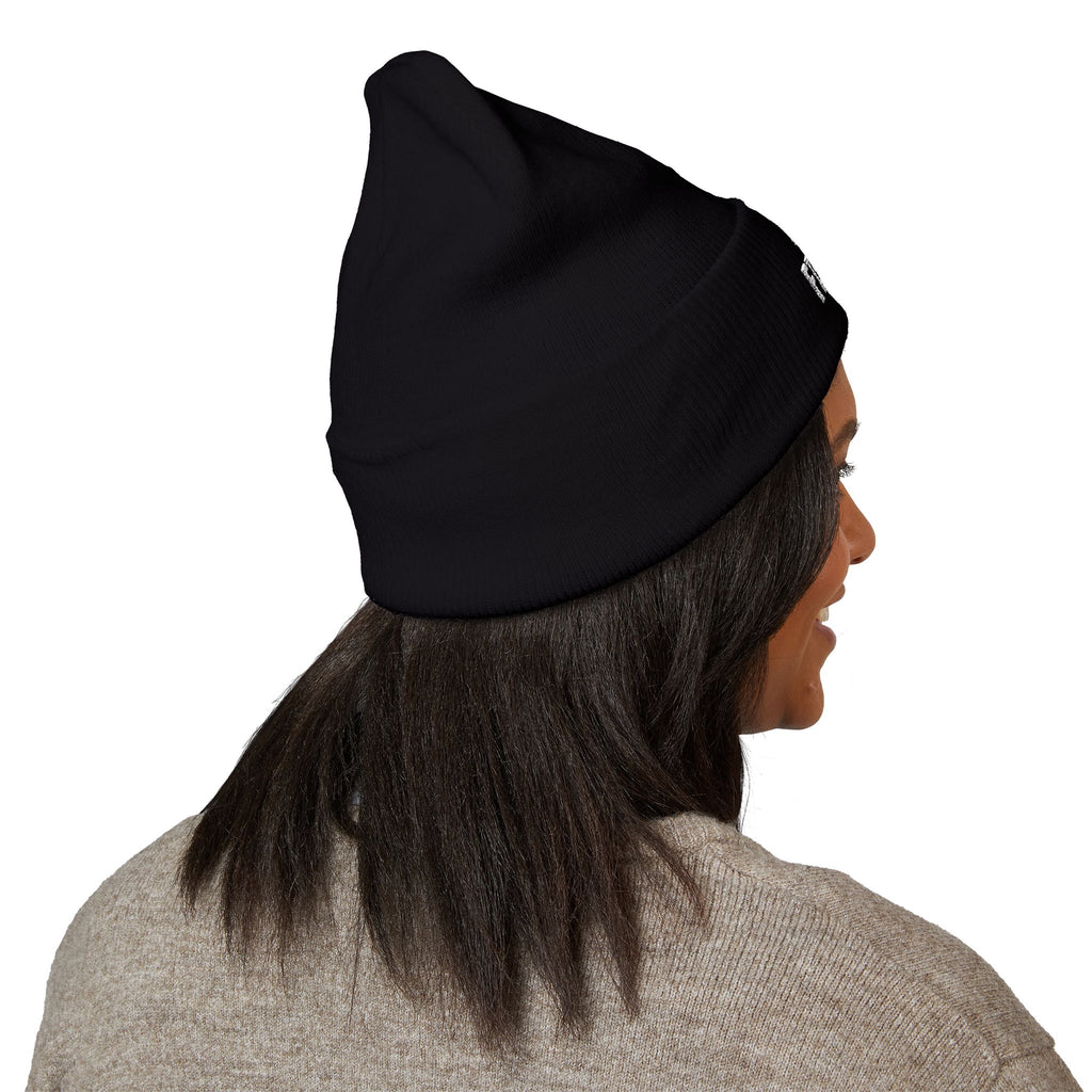Cold Concrete Skate Beanie in Black, worn back view