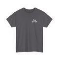 Zero Faction Blackletter Logo tee, charcoal, front view, small blackletter chest logo