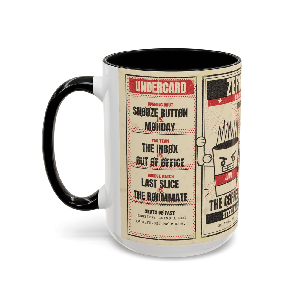 Zero Faction Main Event mug, white with black handle and inside, left side view
