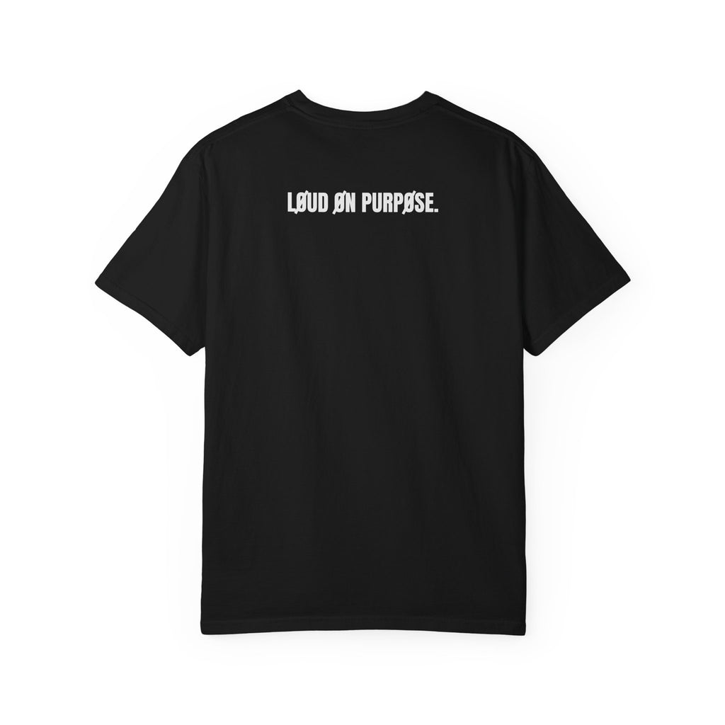 Flame Script Tee in Black, back view