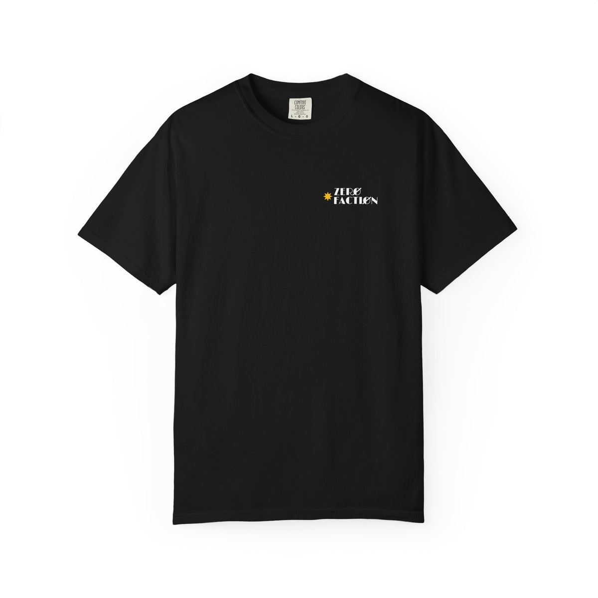 Zero Faction Vegas Marquee Logo tee, black, front view, small chest logo
