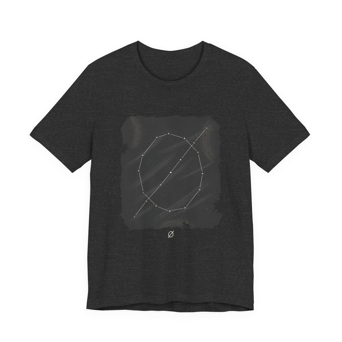 Zero Faction Grip Tape Constellation tee, dark grey heather, front view, constellation print