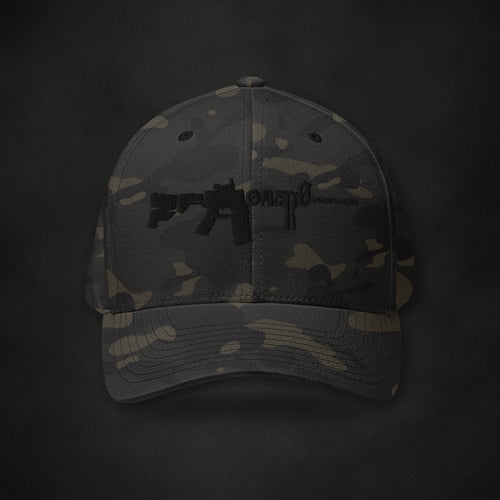 Zero Faction AR Faction Flexfit Hat, on dark asphalt backdrop