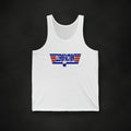 Zero Faction Aviator Tank Top, white, on dark asphalt backdrop
