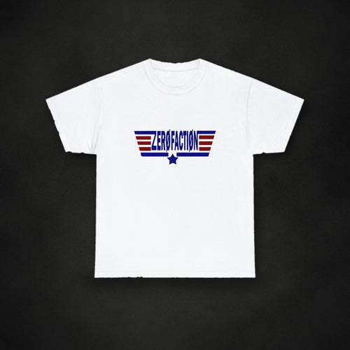 Zero Faction Aviator Tee, white, on dark asphalt backdrop
