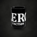 Zero Faction Black Mug, 15oz, on dark asphalt backdrop