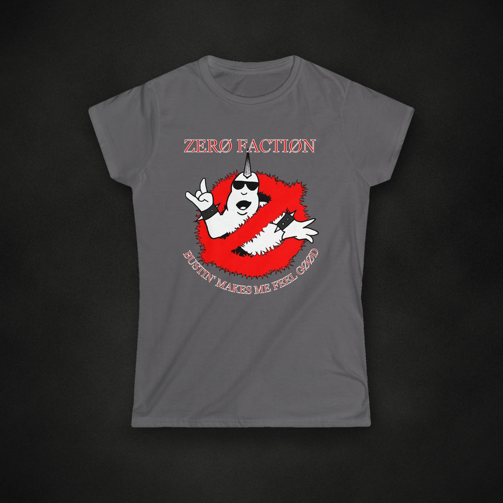 Zero Faction Bussin' Women's Tee, charcoal, on dark asphalt backdrop