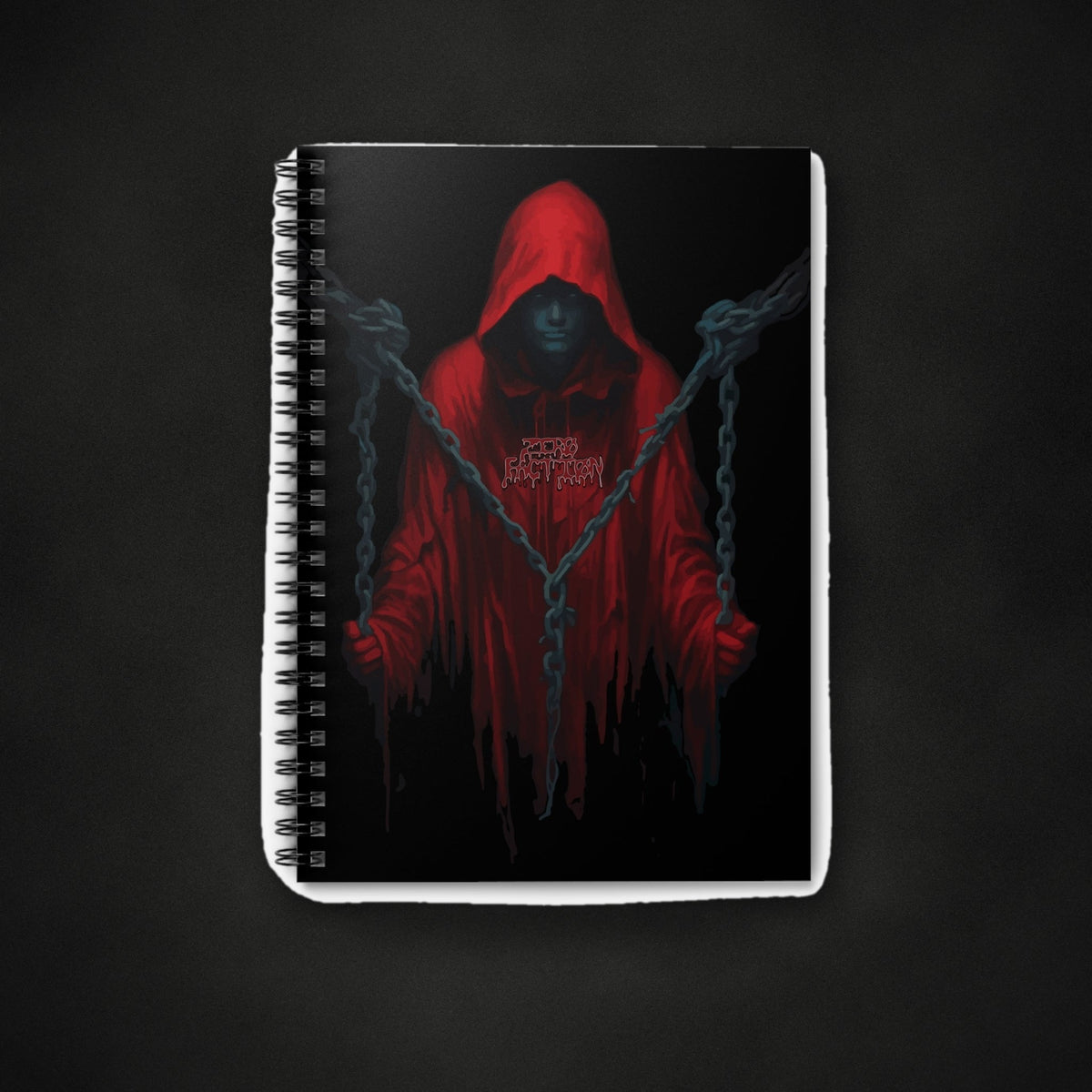 Zero Faction Chained Notebook, on dark asphalt backdrop