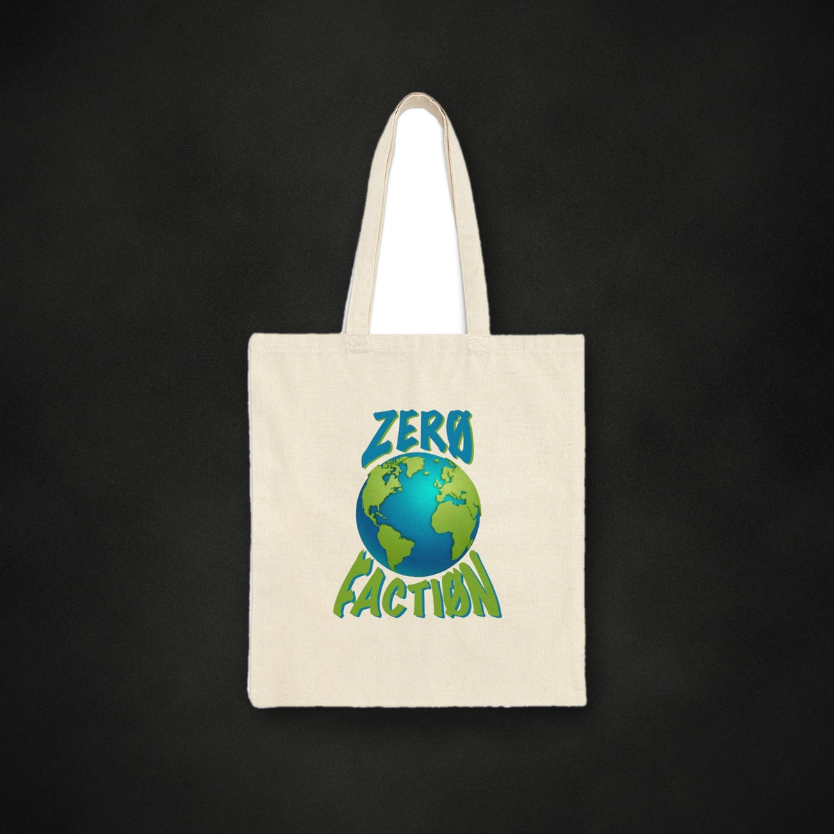 Zero Faction Cotton Canvas Tote Bag, natural, on dark asphalt backdrop
