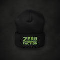 Zero Faction Cuffed Beanie, black, on dark asphalt backdrop
