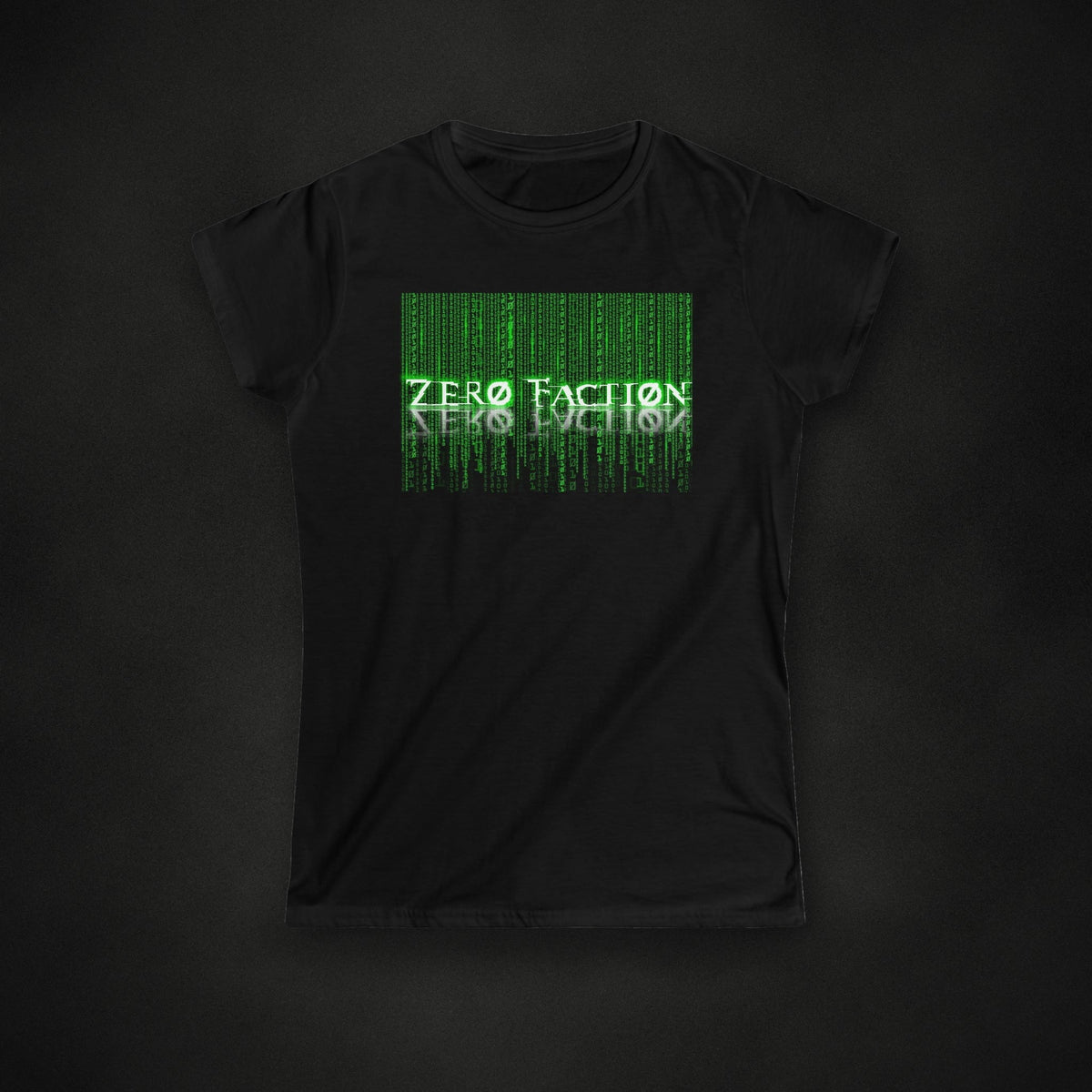 Zero Faction Enter the Faction Women's Tee, black, on dark asphalt backdrop