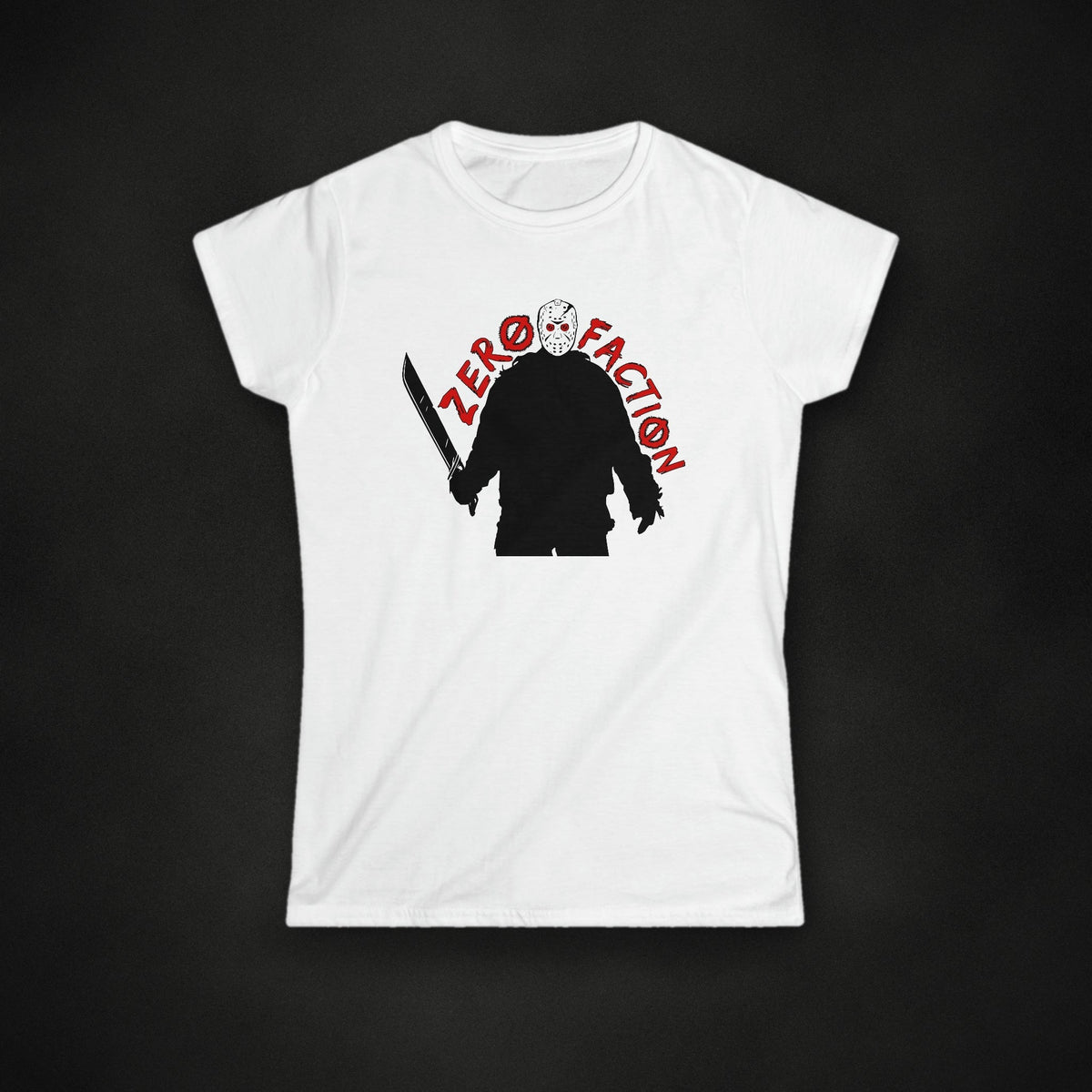 Zero Faction Faction 13 Women's Tee, white, on dark asphalt backdrop