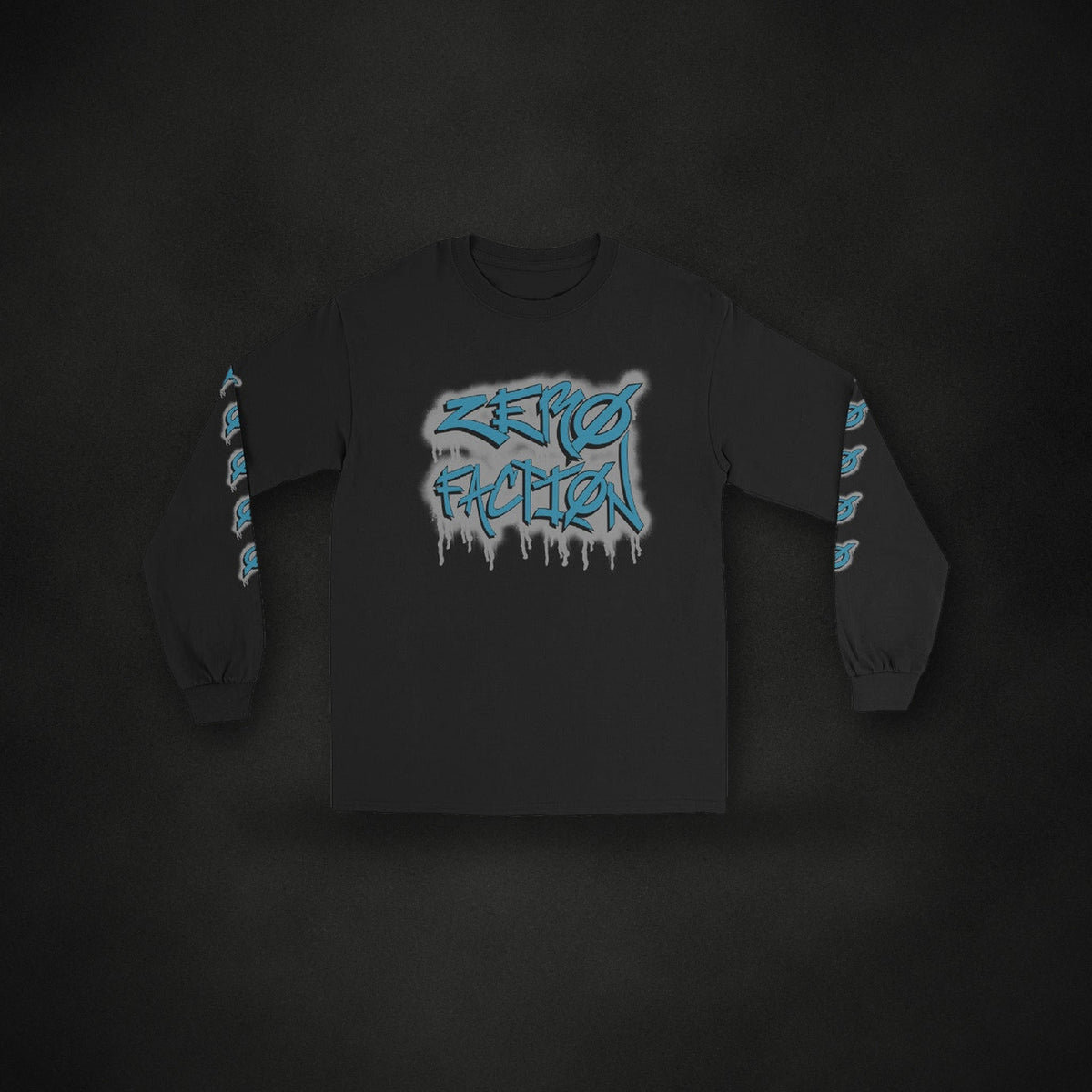 Zero Faction Graffiti Long Sleeve Shirt, black, on dark asphalt backdrop