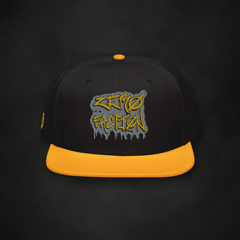 Zero Faction Graffiti Snapback Hat, on dark asphalt backdrop
