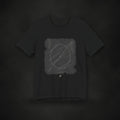 Zero Faction Grip Tape Constellation tee, black, front view, constellation print, on dark asphalt backdrop