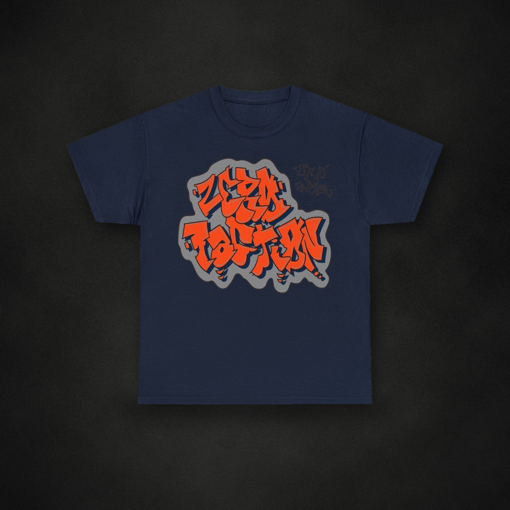 Zero Faction JDaddy Tee, navy, on dark asphalt backdrop