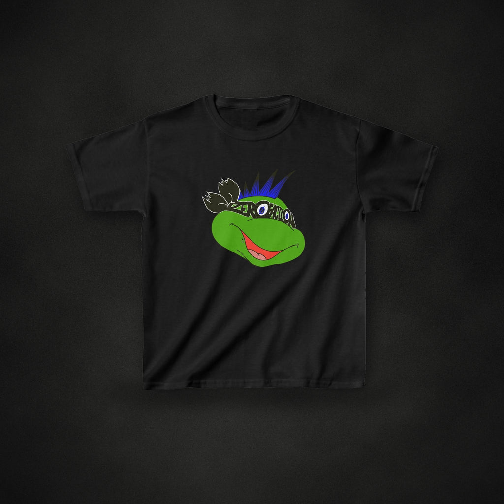 Zero Faction Kids ZMNT Tee, black, on dark asphalt backdrop