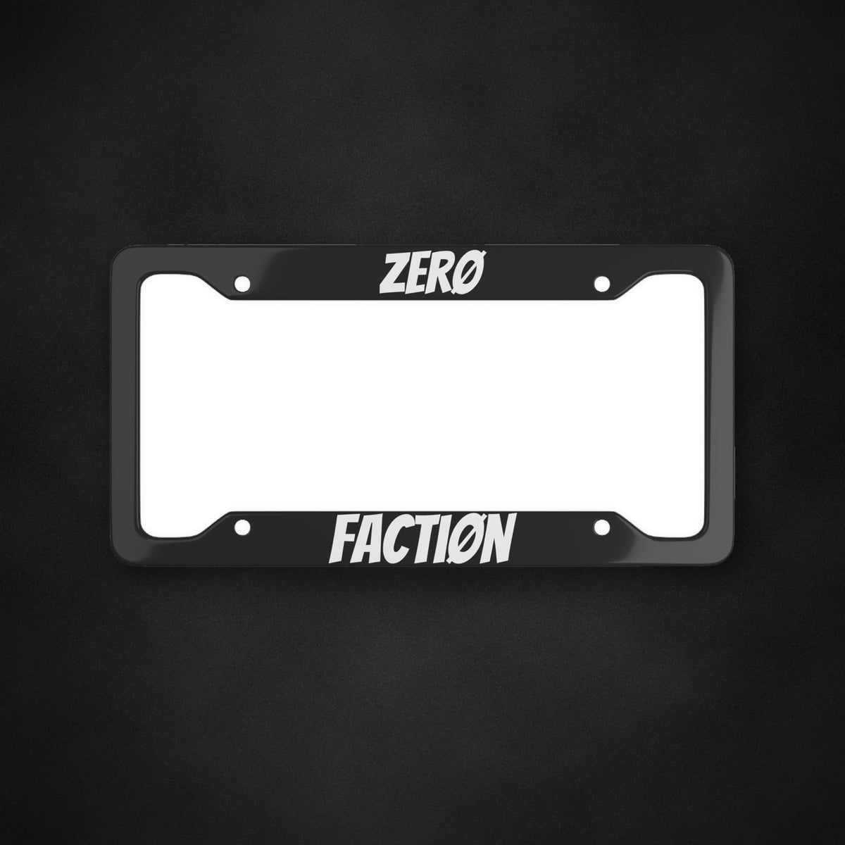 Zero Faction License Plate Frame, on dark asphalt backdrop
