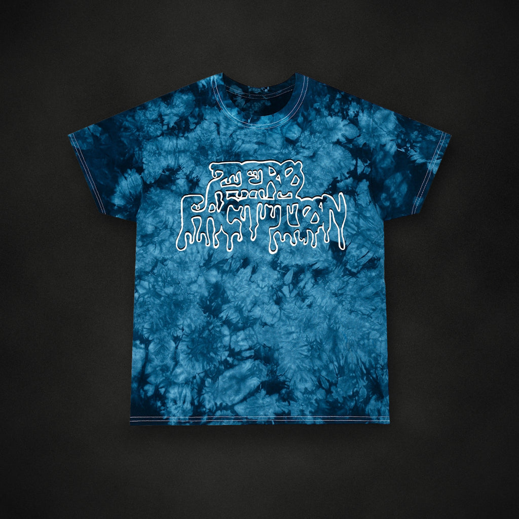 Zero Faction Melted Tie Die Tee blue, on dark asphalt backdrop