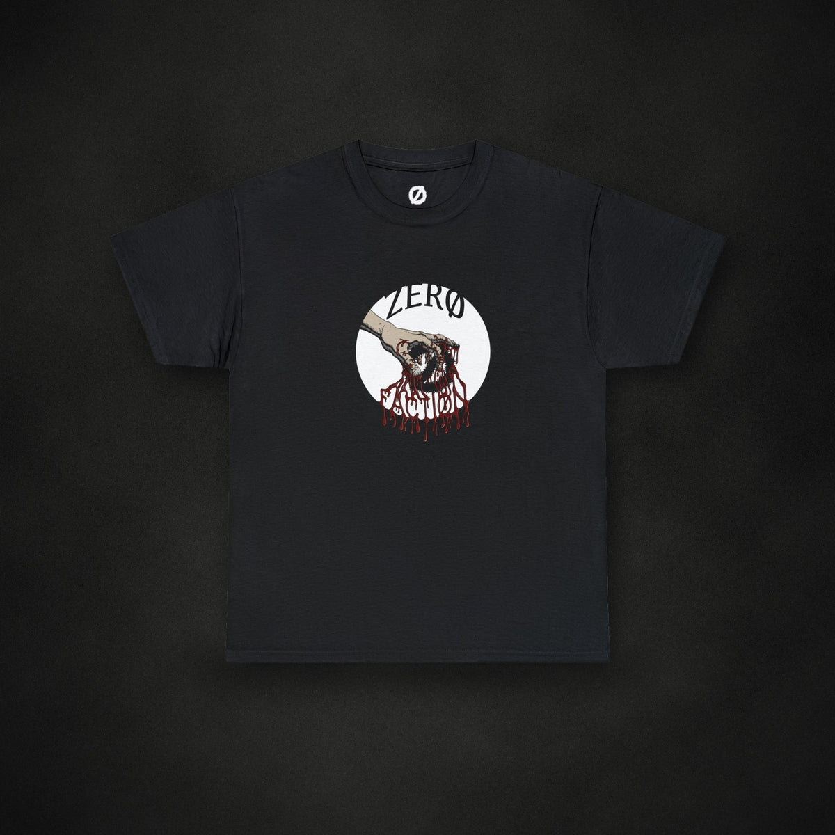 Zero Faction Idle Hand Tee, black, on dark asphalt backdrop