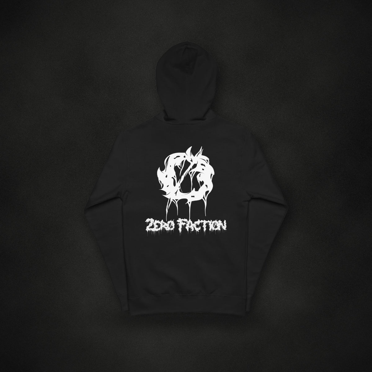 Zero Faction Metal Zip Hoodie, on dark asphalt backdrop