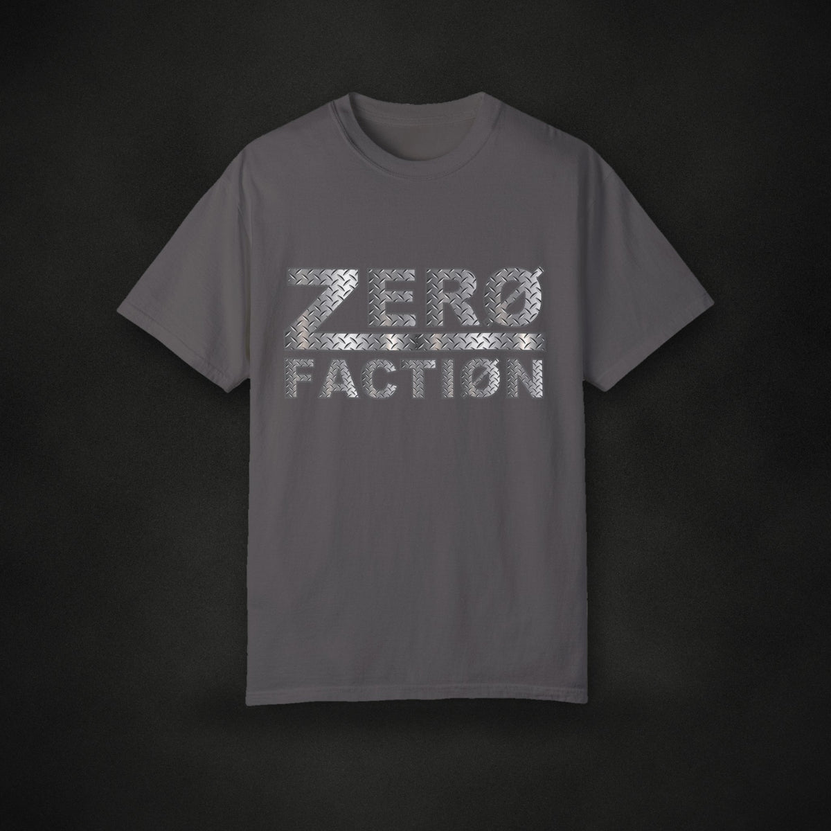 Zero Faction OG Billet Tee, graphite, on dark asphalt backdrop