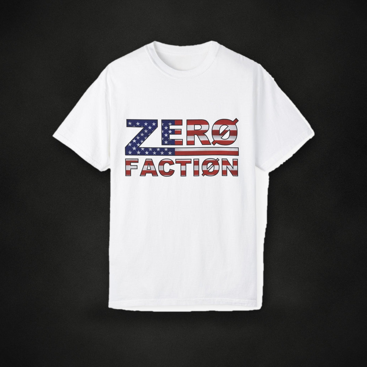 Zero Faction OG 'Merica Tee, white, on dark asphalt backdrop