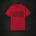 Zero Faction OG Zero Tee, red, on dark asphalt backdrop