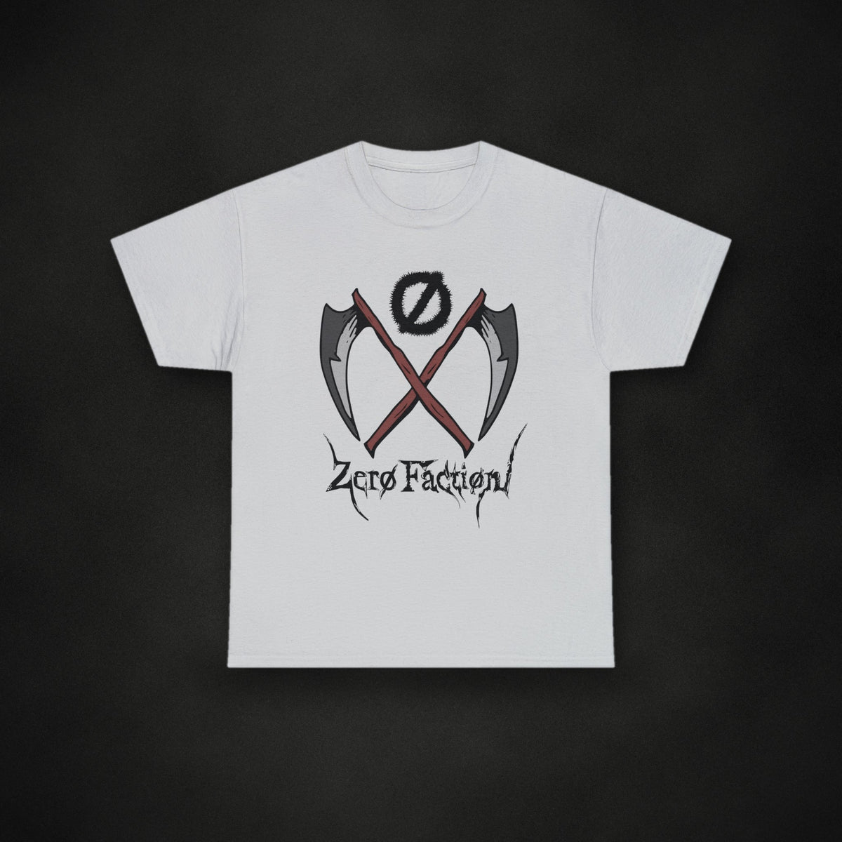Zero Faction Scythe Tee, on dark asphalt backdrop