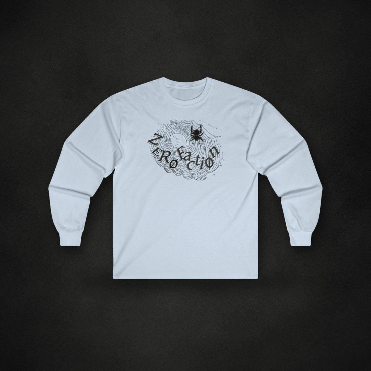 Zero Faction Spider in Sport Grey Sweater, light blue, on dark asphalt backdrop