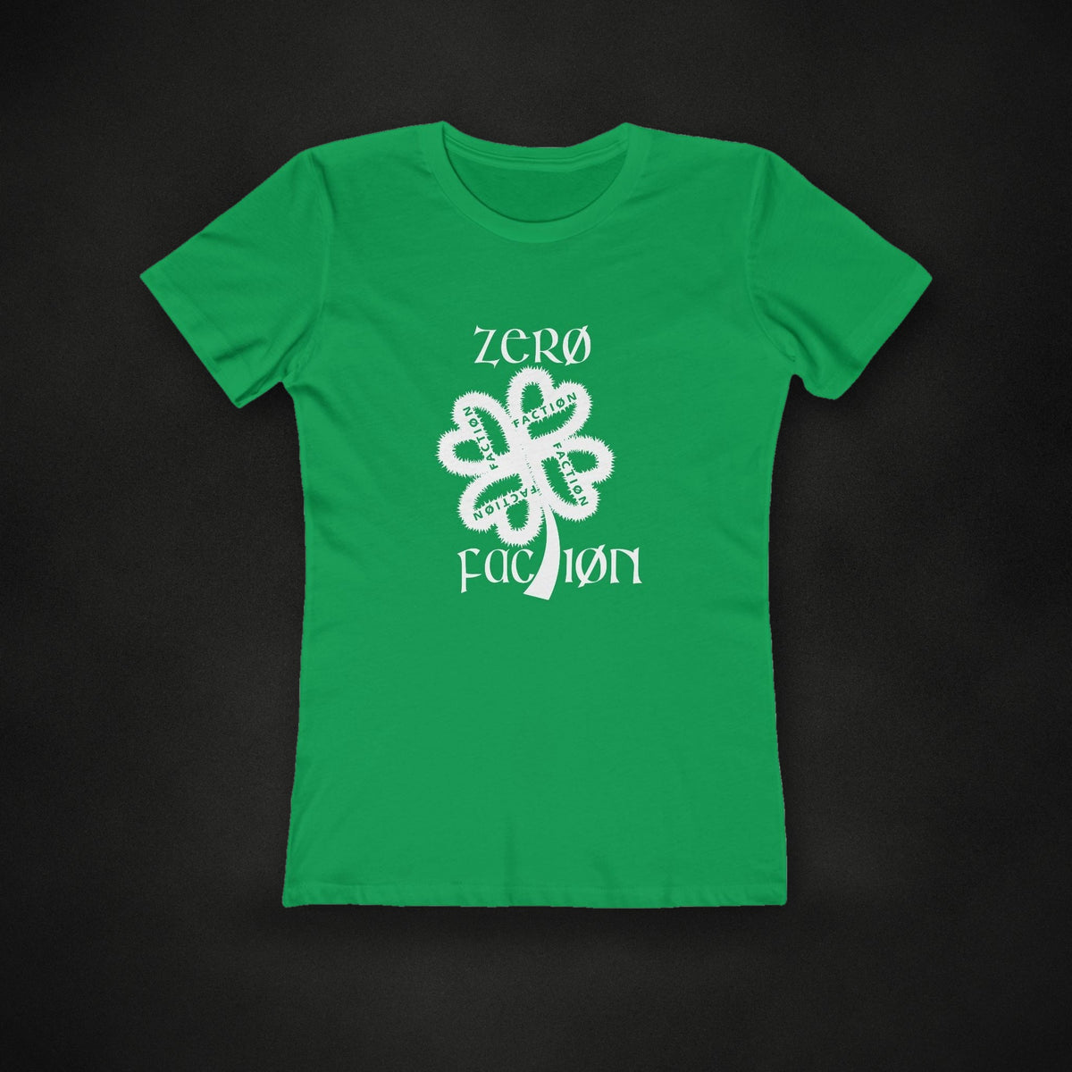 Zero Faction St. Facts Women's Tee, on dark asphalt backdrop