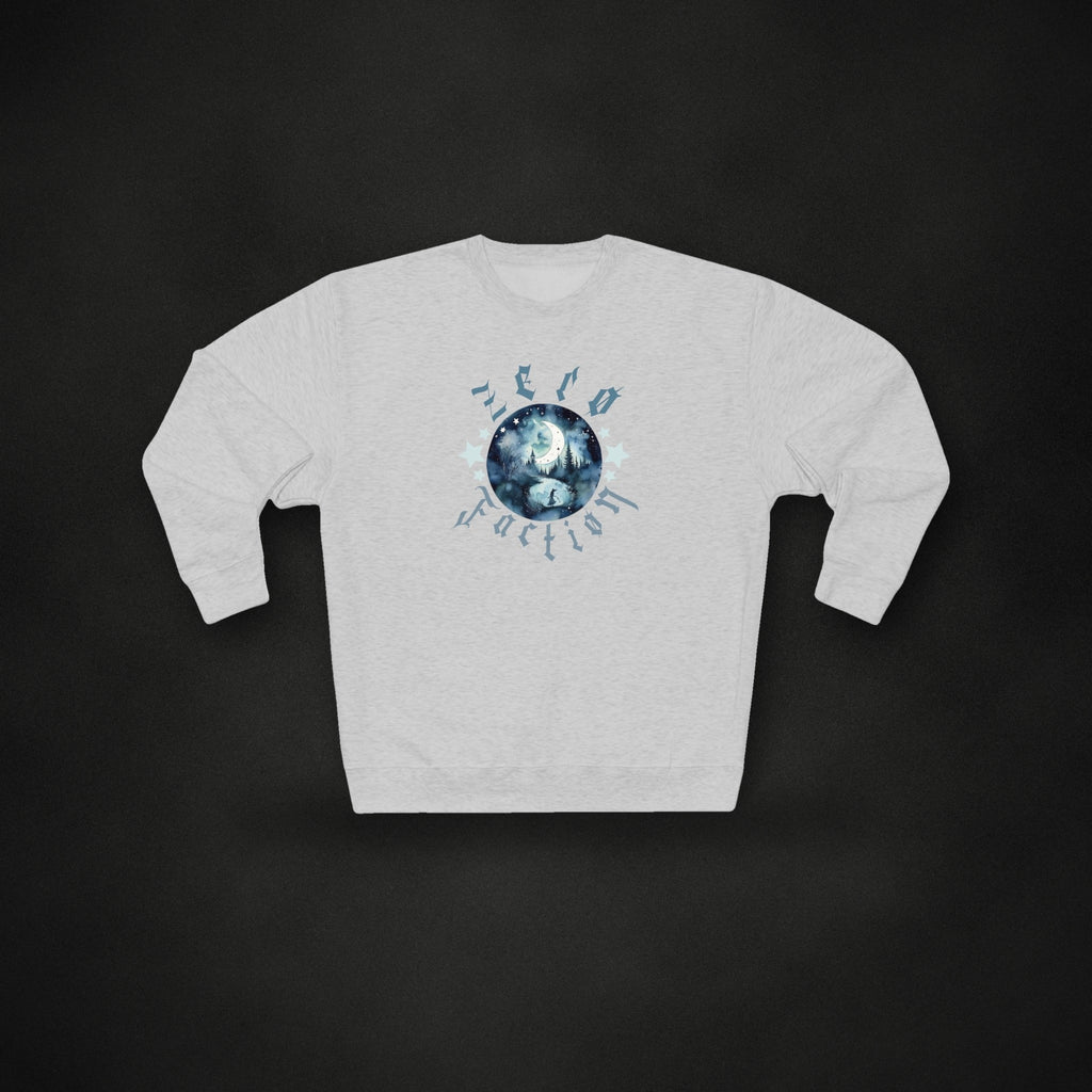 Zero Faction starry night sweater grey, on dark asphalt backdrop
