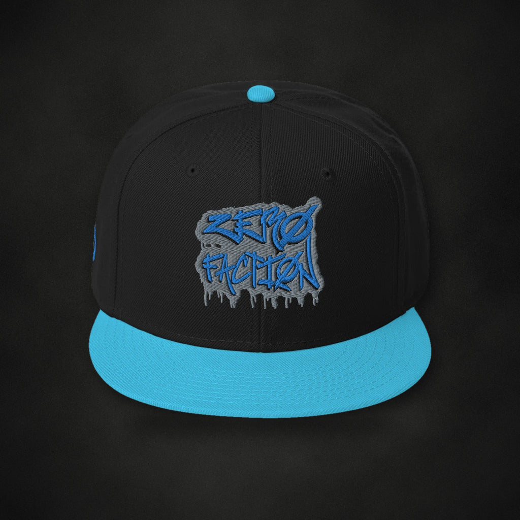 Zero Faction Teal Graffiti Snapback Hat, on dark asphalt backdrop