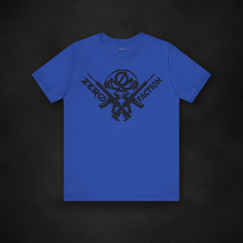 Zero Faction Underbarrel Tee, true royal, on dark asphalt backdrop