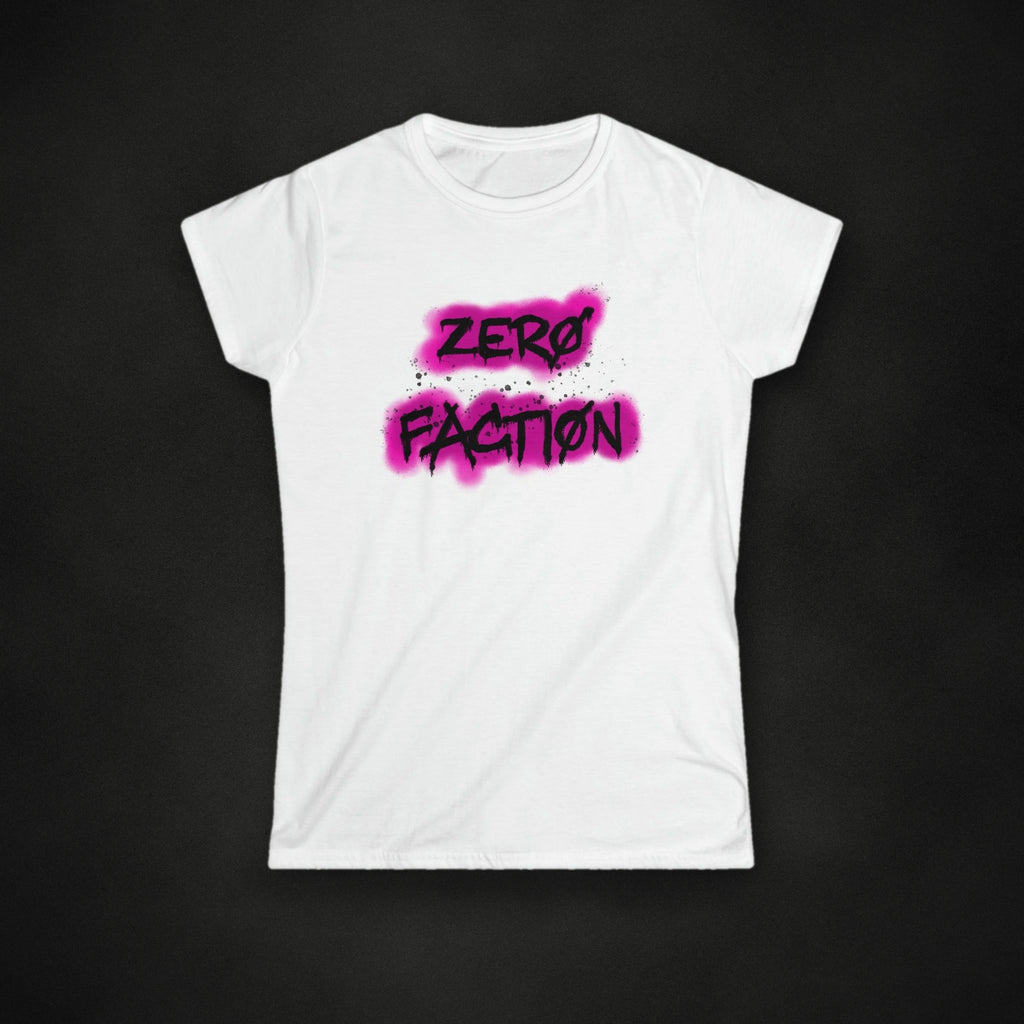 Zero Faction Women's American Wasteland Tee, white, on dark asphalt backdrop