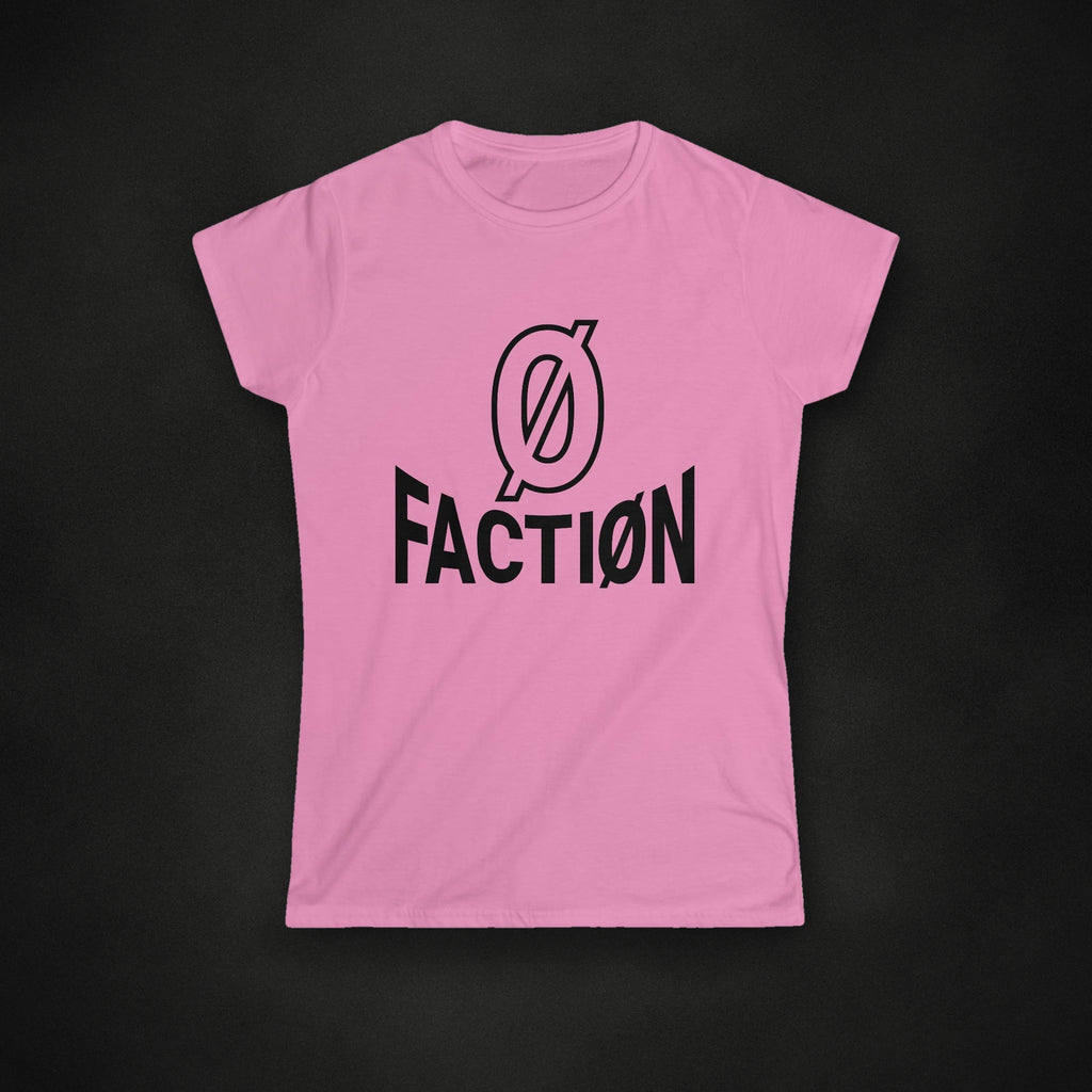 Zero Faction Bold pink tee womens, on dark asphalt backdrop