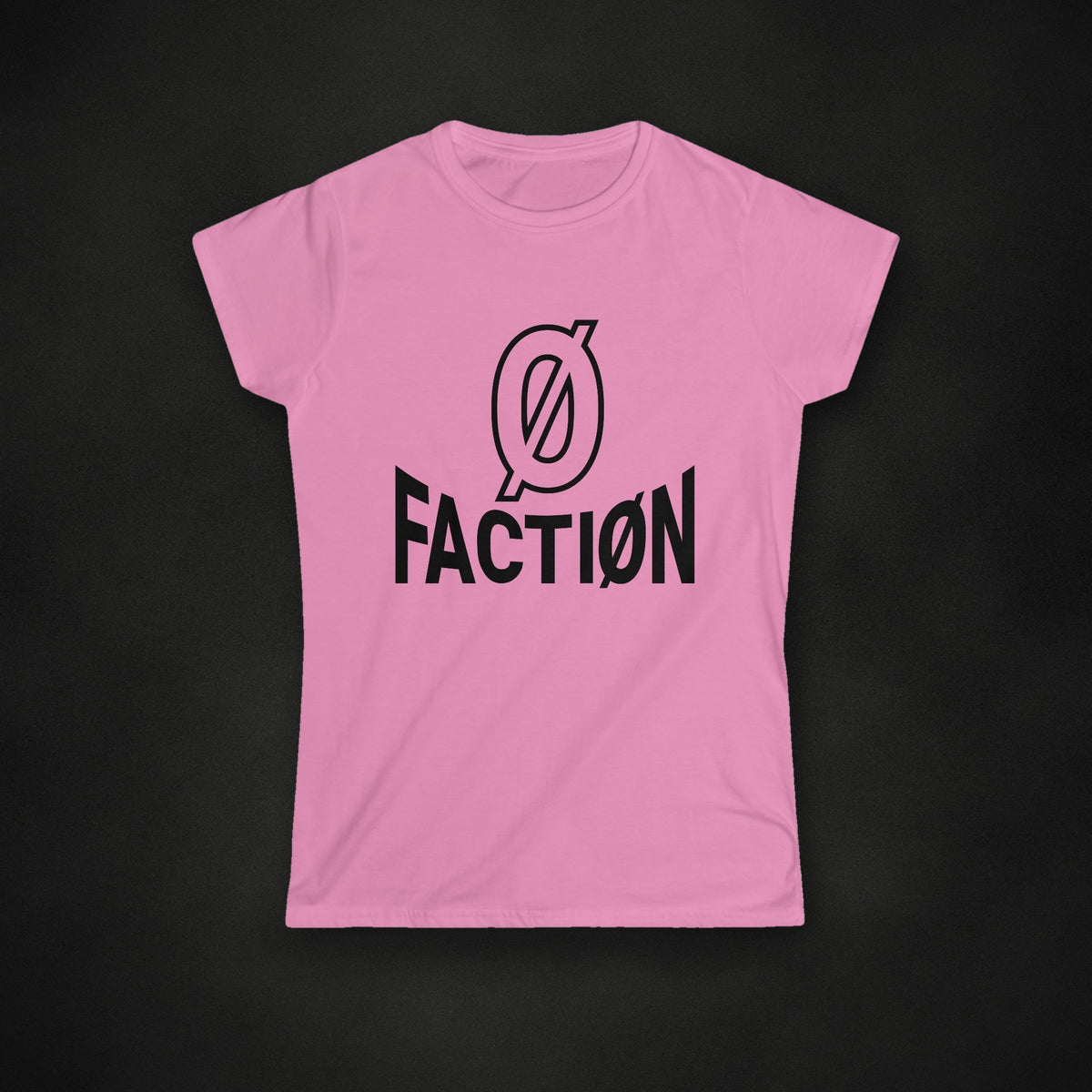 Zero Faction Bold pink tee womens, on dark asphalt backdrop